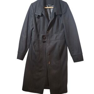 Le Chateau Womens Black Wool Blend Trench Coat Long Tailored Overcoat MadeCanada